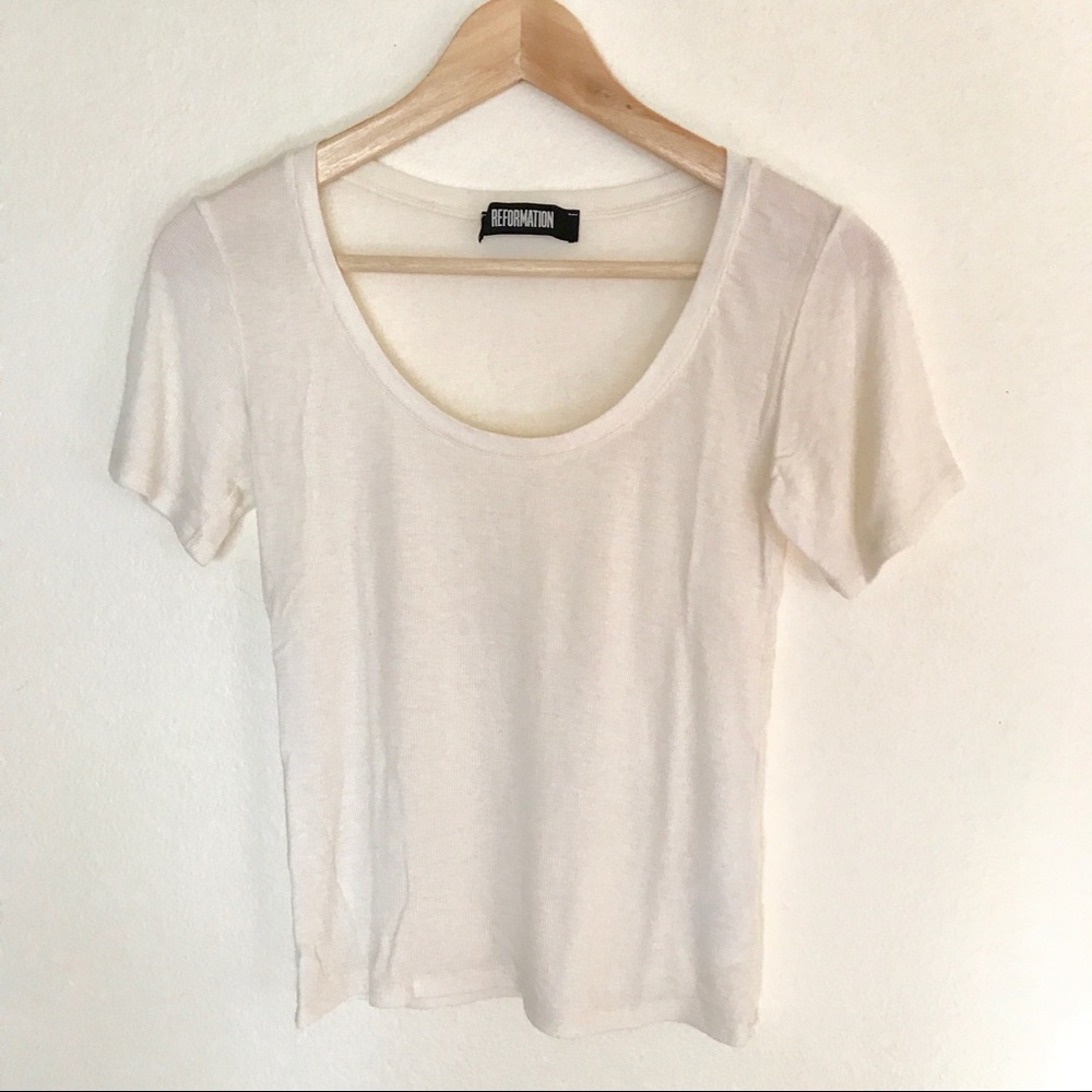 Reformation Ribbed Scoop-neck Tee Size Small